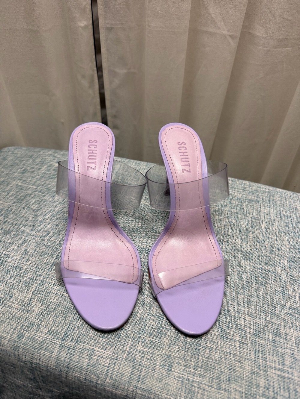 SCHUTZ Lavender Lilac Clear-Strap Slide Heels